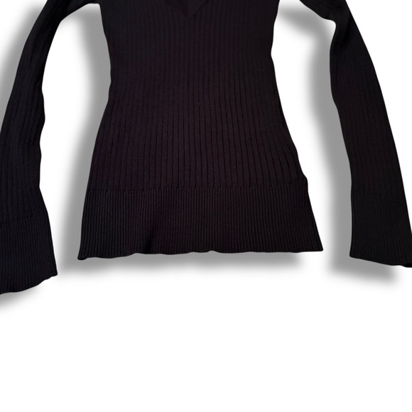 Lei Vintage Y2K Black Ribbed Sweater Junior Size Medium Long Sleeve V Neck - Picture 3 of 9